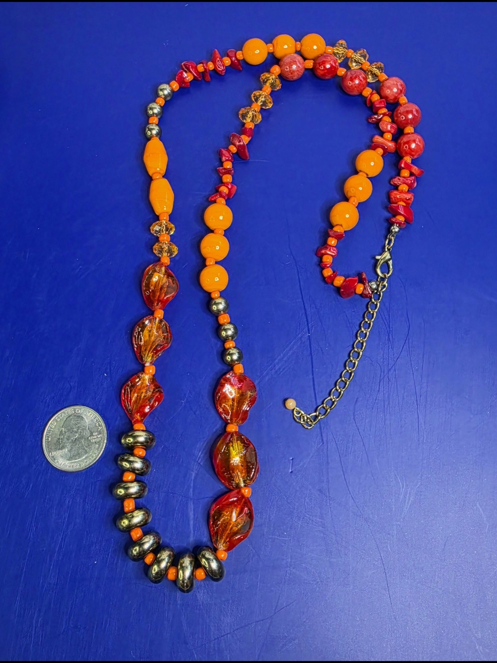 Vibrant Red & Orange Glass Bead Statement Necklace - Unbranded - Picture 6 of 7